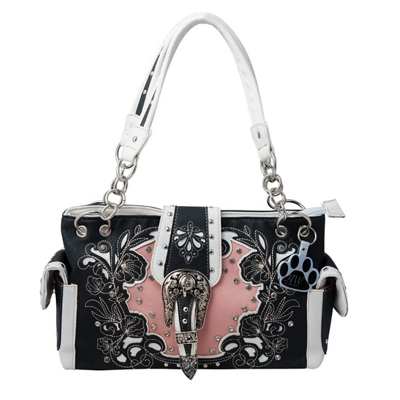 Western Handbag Laser Cut Floral Buckle Conceal Carry Shoulder Purse