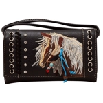 Western Horse Feather Tassel Crossbody Women Wristlet Clutch Wallet