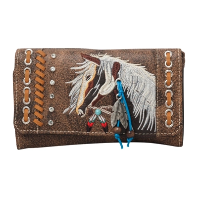 Western Horse Feather Tassel Crossbody Women Wristlet Clutch Wallet