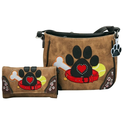 Dog Paw Print Purse Wallet Set-Western Crossbody Shoulder Bag Combo for Pet Moms