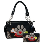 Dog Paw Print Purse Wallet Set-Western Shoulder Handbag for Pet Moms