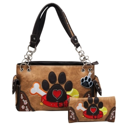 Dog Paw Print Purse Wallet Set-Western Shoulder Handbag fo..