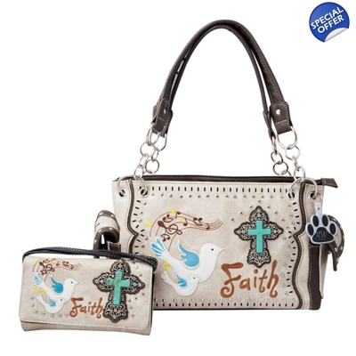 Western Cross Doves Faith Carry Concealed Handbag Wallet Set