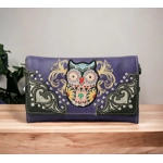 Western Owl Art Heart Crossbody Wristlet Clutch Wallet Small Purse