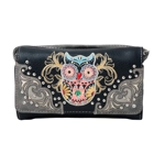 Western Owl Art Heart Crossbody Wristlet Clutch Wallet Small Purse