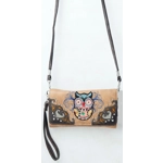 Western Owl Art Heart Crossbody Wristlet Clutch Wallet Small Purse