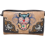 Western Owl Art Heart Crossbody Wristlet Clutch Wallet Small Purse