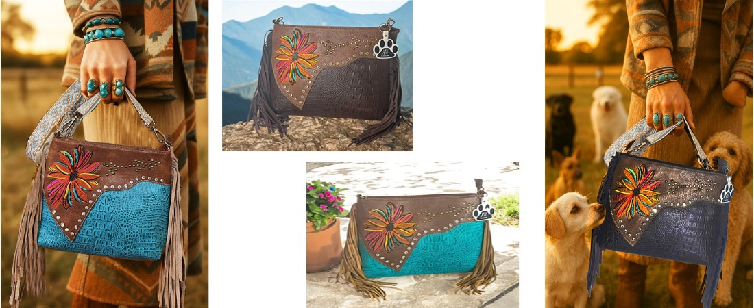Western fringe crossbody purse boho bags with cowgirls