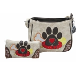 Dog Paw Print Purse Wallet Set-Western Crossbody Shoulder Bag Combo for Pet Moms