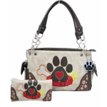 Dog Paw Print Purse Wallet Set-Western Shoulder Handbag for Pet Moms