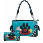 Dog Paw Print Purse Wallet Set-Western Shoulder Handbag for Pet Moms
