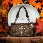 Western Handbag Rhinestone Cross Wings Conceal Carry Purse Wallet