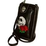 Small Cell Phone Purse Wallet Crossbody Bag For Women Skull Cellphone Holder Card Slots Clutch