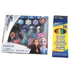 Disney Frozen 2 Erasers Anna Elsa Sven Olaf 15 & 10 LiquiMark Colored Pencils