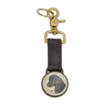 Rebecca Ray Dog Rosette Brown Leather Large Key Chain FOB Purse Ring