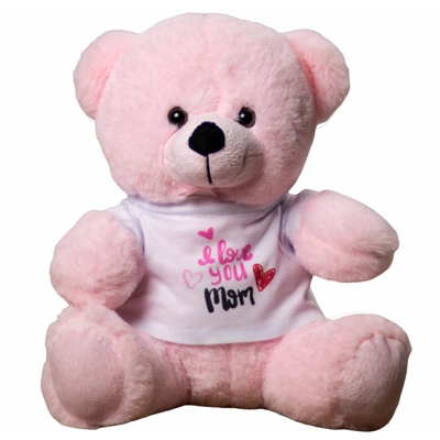 Teddy Bear Stuffed Animal I Love You Mom T-Shirt Plush Toy Pink, 9"