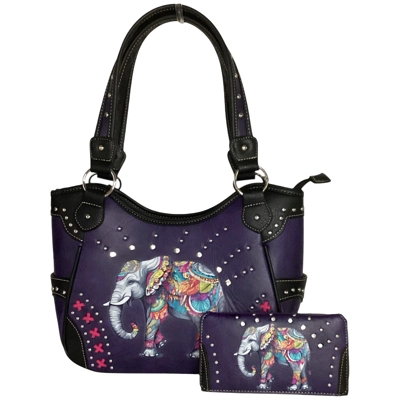 Elephant Purse and Wallet Set-Boho Vegan Leather Western Handbag Gift