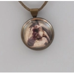 Rebecca Ray Equestrian Grey Horse Rosette Pendant Brown Necklace, 19"