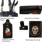 Small Cell Phone Purse Wallet Crossbody Bag For Women Skull Cellphone Holder Card Slots Clutch