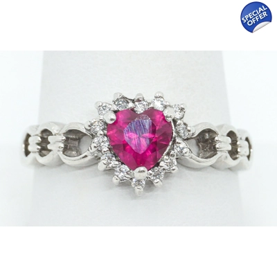 Topaz Silver Pink CZ Heart Set P-1404 E-11924