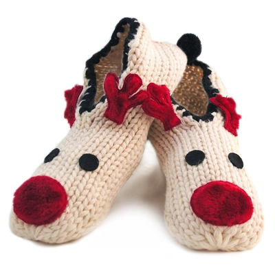 Knitted Reindeer Slippers