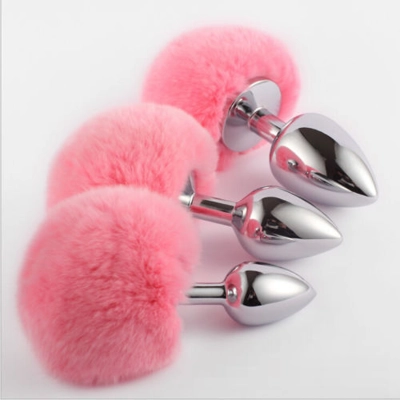 Rabbit Tail with Stainless Steel Plug in Pink Small Rabbit Tail with Stainless Steel Plug in Pink Small