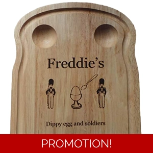 Wooden boiled egg breakfast serving board