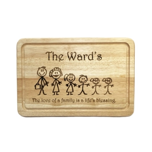 Wooden Chopping Board with Family Stick Figures Personalised