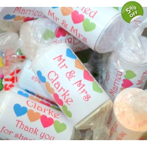 10 x Personalised Love Heart wedding favour sweets, wrappe..