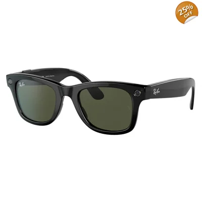 Ray-Ban Stories Wayfarer RW4004 Smart Glasses Shiny Black Frame Classic Green G15 Lenses