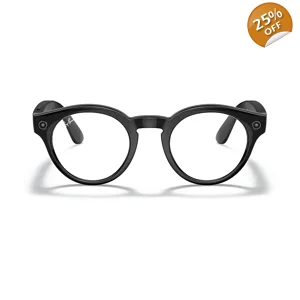 Ray-Ban Stories Round RW4003 Smart Glasses Shiny Black Frame Transitions Brown..