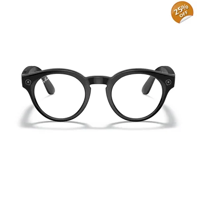 Ray-Ban Stories Round RW4003 Smart Glasses Shiny Black Frame Transitions Brown Lens