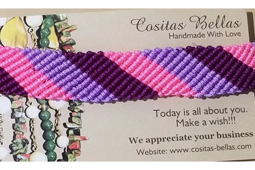 Wide Flat Braided Bracelets Hot pink, Purple and Violet
