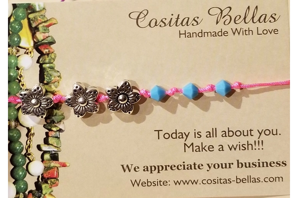 Hot pink - blue stones Flower Swarovski Bracelet