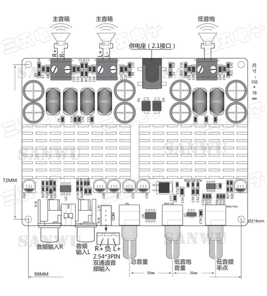 SANWU HF26 TPA3116 2.1CH Amplifier 2x50+100W 3 Channel Digital Speaker