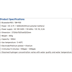 Portable Hydrogen Rich Water Maker and Ionizer PEM 500 ML