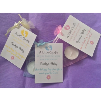 BABY SHOWER CANDLE TEA LIGHT FAVOURS BLUE PINK YELLOW GUEST THANK YOU GIFTS