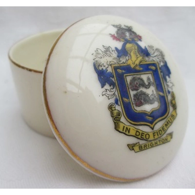 Crested China Pot With Lid - Brighton