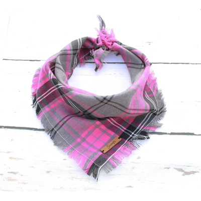 Frayed Buffalo Pink Plaid Bandana - Scamps - made to order.. Frayed Buffalo Pink Plaid Bandana - Scamps - made to order..