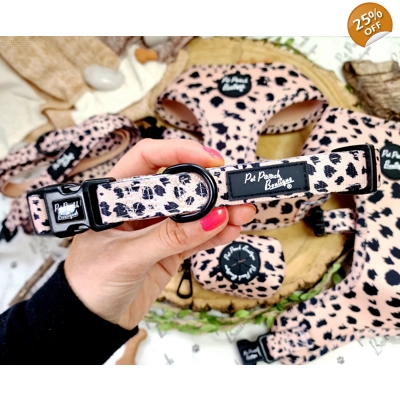 Beige & Black Scruffy Dots Dog Collar