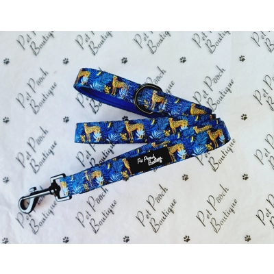 Wild Spirit Aqua Blue Leopard Lead - Reversible