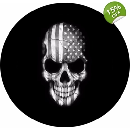 Flag Skull Black and White Jeep tire cover