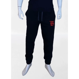 "JUS' DEH YA. " (red ink) sweatpants