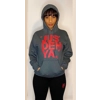 "JUS' DEH YA." (red ink) hoodie