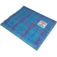 Simple Fringed Unlined Harris Tweed® Scarf Turquoise, Purple & Blue Check