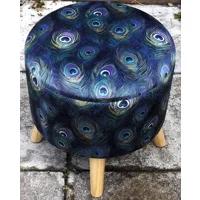 Large 40x40x40cm STORAGE Stool/Footstool Navy Peacock Velvet