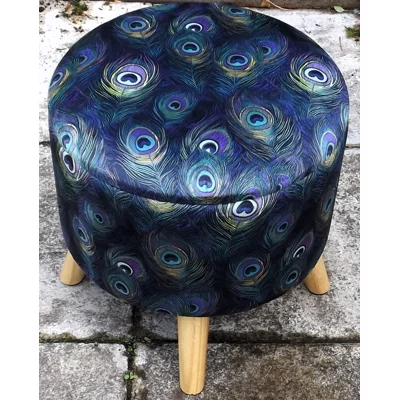 Large 40x40x40cm STORAGE Stool/Footstool Navy Peacock Velvet