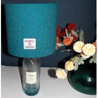 Isle of Harris Gin Bottle Lamp With 20cm Teal/Green Herringbone Harris Tweed Drum Lampshade