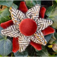 Herringbone Check Harris Tweed & Rust Velvet Corsage Brooch