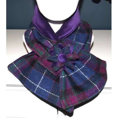 Western Isles Tartan Harris Tweed® Scarf Neck Warmer with Purple Velvet Lining and Removable Brooch